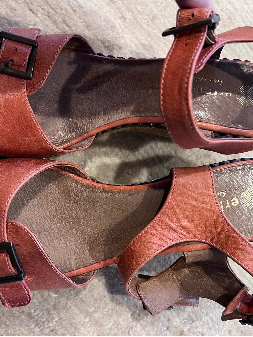 Eric Michael Rust Red Leather Buckle Sandals